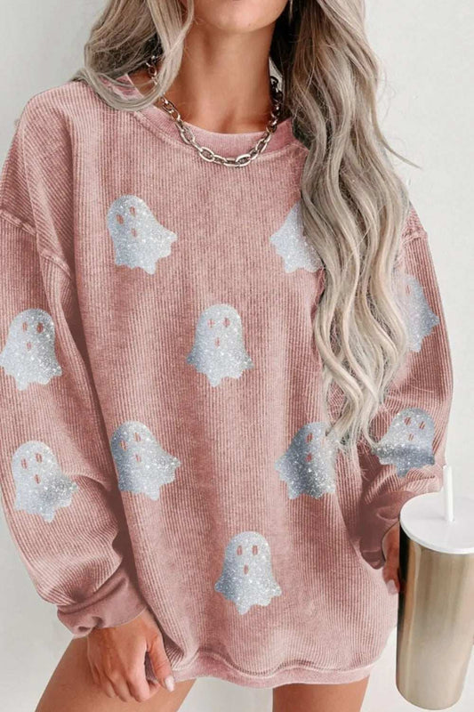 Ghost Round Neck Oversized Sweatshirt - Trendsi - Flyclothing LLC
