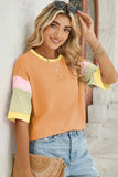 Lovelet Color Block Round Neck Half Sleeve T-Shirt - Trendsi - Flyclothing LLC