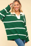 Haptics Collared Neck Striped Contrast Sweater - Trendsi - Flyclothing LLC