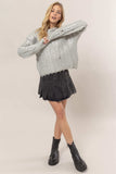 HYFVE Distressed Cable-Knit Round Neck Long Sleeve Sweater - Trendsi - Flyclothing LLC