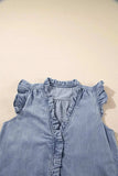 Frilly Ruffle Trim V Neck Chambray Tank - Trendsi - Flyclothing LLC