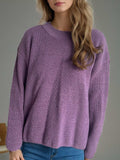 Solid Color Round Neck Long Sleeve Sweater - Trendsi - Flyclothing LLC