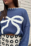 Bow Graphic Round Neck Long Sleeve Sweater - Trendsi - Flyclothing LLC