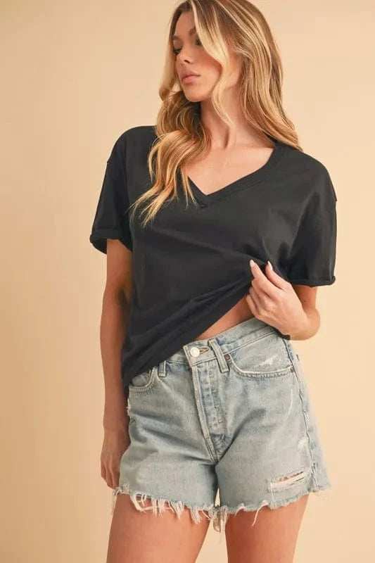 Aemi+Co V-Neck Short Sleeve T-Shirt - Trendsi - Flyclothing LLC