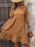 V-Neck Short Sleeve Mini Dress - Trendsi - Flyclothing LLC