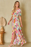 Slit Printed Surplice Short Sleeve Maxi Dress - Trendsi - Flyclothing LLC