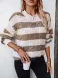 Striped Round Neck Long Sleeve Sweater - Trendsi - Flyclothing LLC