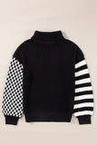 Striped & Checkered Turtleneck Dropped Shoulder Sweater - Trendsi - Flyclothing LLC