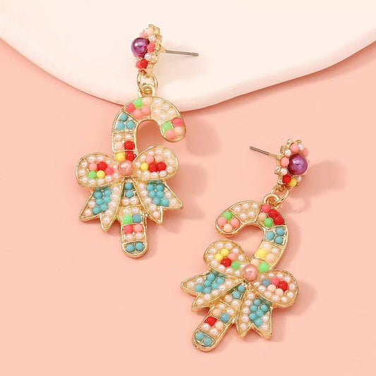Christmas Candy Cane Bow Drop Earrings - Trendsi - Flyclothing LLC