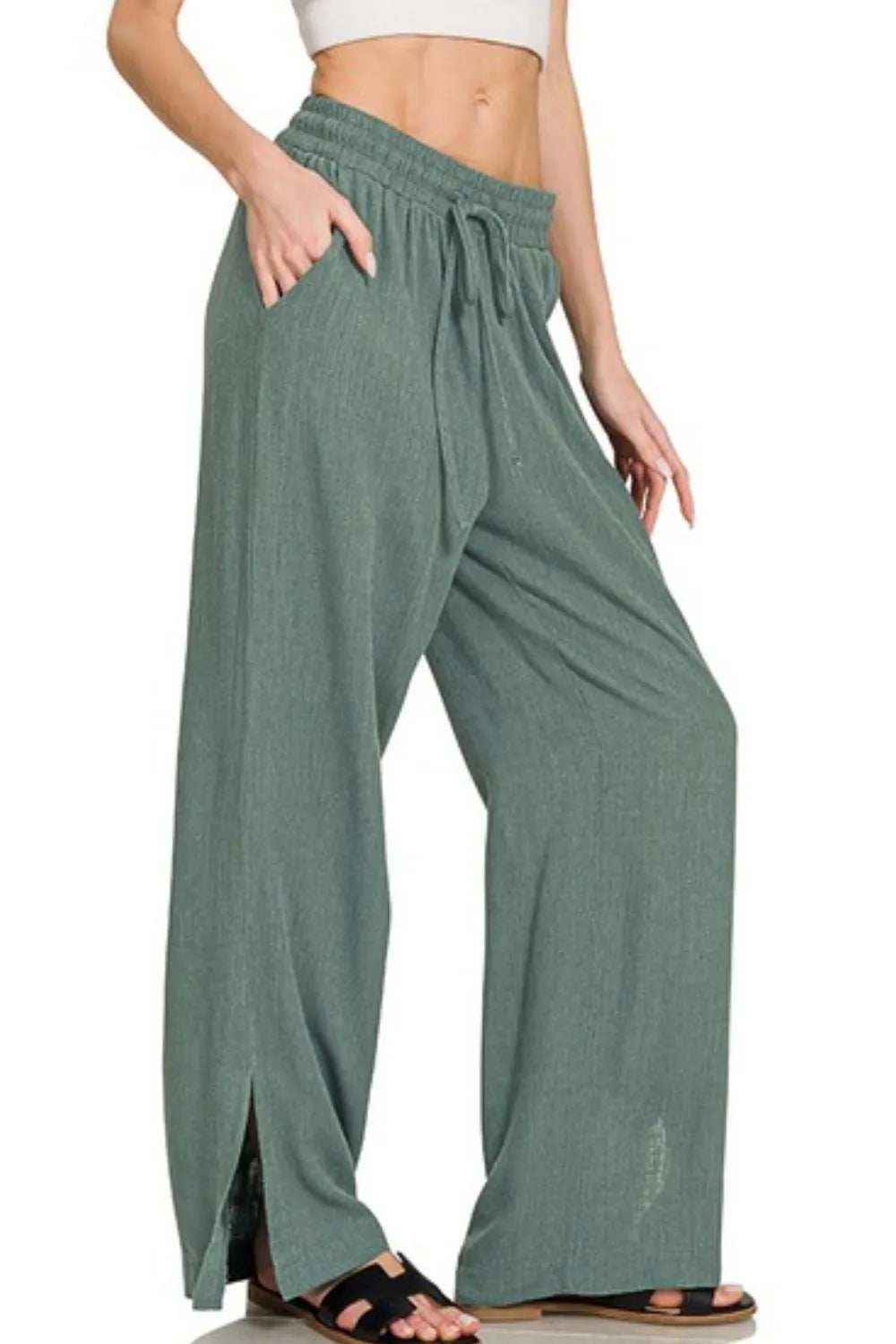 Zenana Linen Drawstring Pants - Trendsi - Flyclothing LLC