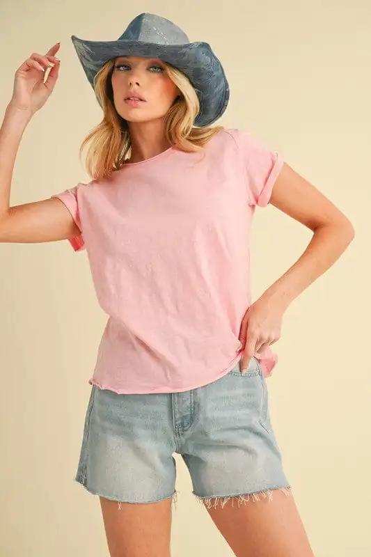 Aemi + Co Lettuce Edge Round Neck Short Sleeve T-Shirt - Trendsi - Flyclothing LLC