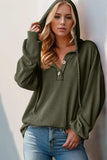 Double Take Full Size Half Button Long Sleeve Hoodie - Trendsi - Flyclothing LLC