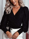 Glitter Surplice Long Sleeve Blouse - Trendsi - Flyclothing LLC