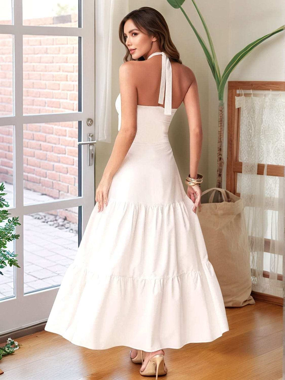 Twist Front Cutout Tiered Maxi Dress - Trendsi - Flyclothing LLC