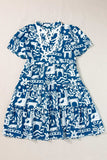 Printed Notched Short Sleeve Mini Dress - Trendsi - Flyclothing LLC