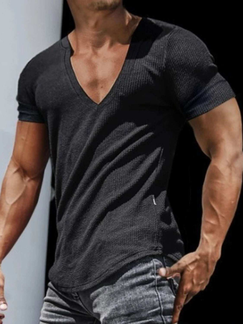 Men's Full Size Notched Short Sleeve T-Shirt Plus Size - Trendsi - Flyclothing LLC
