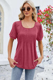 Ruched Scoop Neck Short Sleeve Blouse - Trendsi - Flyclothing LLC