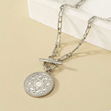 Chain Link Necklace with Vintage Coin Pendant - Trendsi - Flyclothing LLC