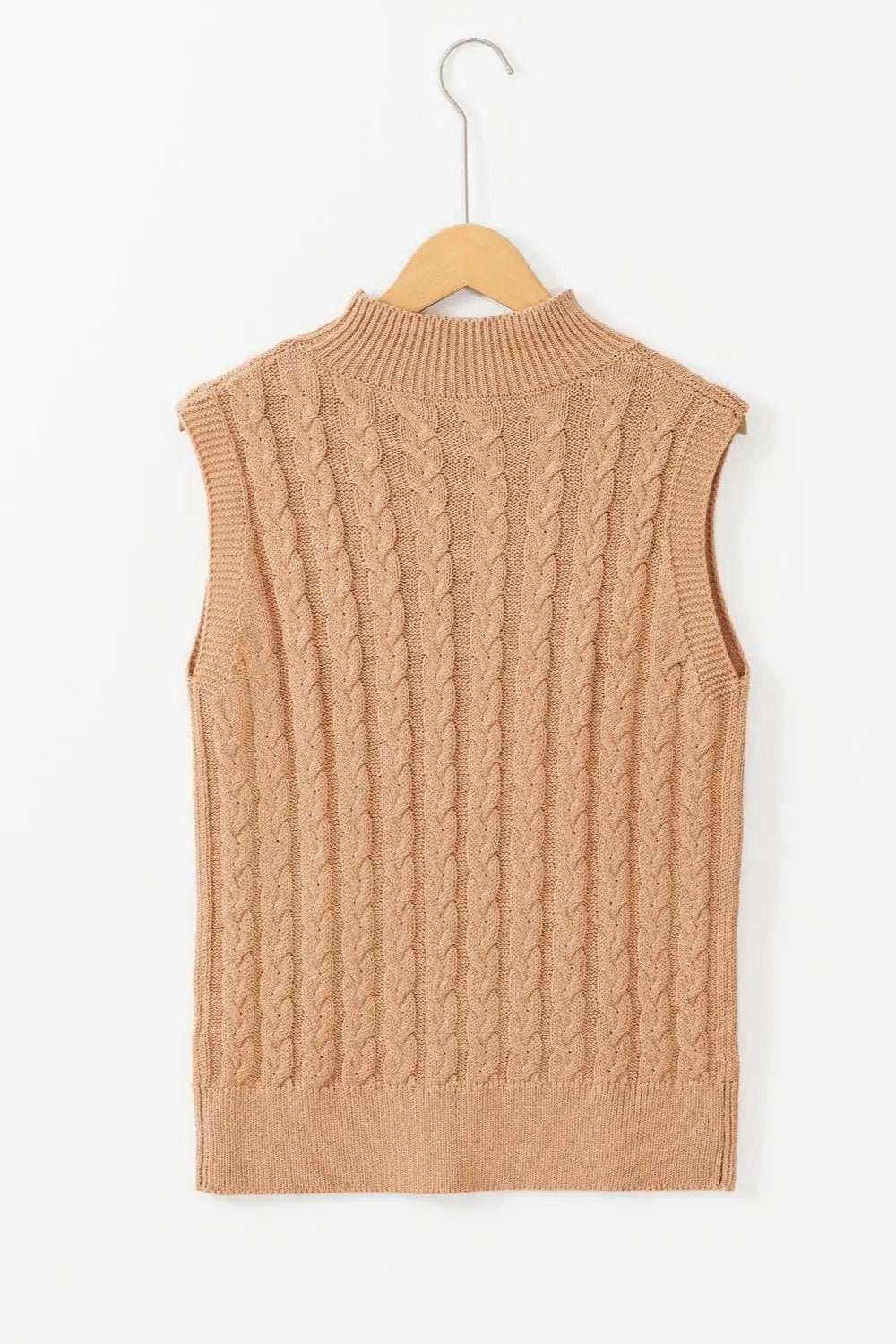 Cable-Knit Mock Neck Sweater Vest - Trendsi - Flyclothing LLC