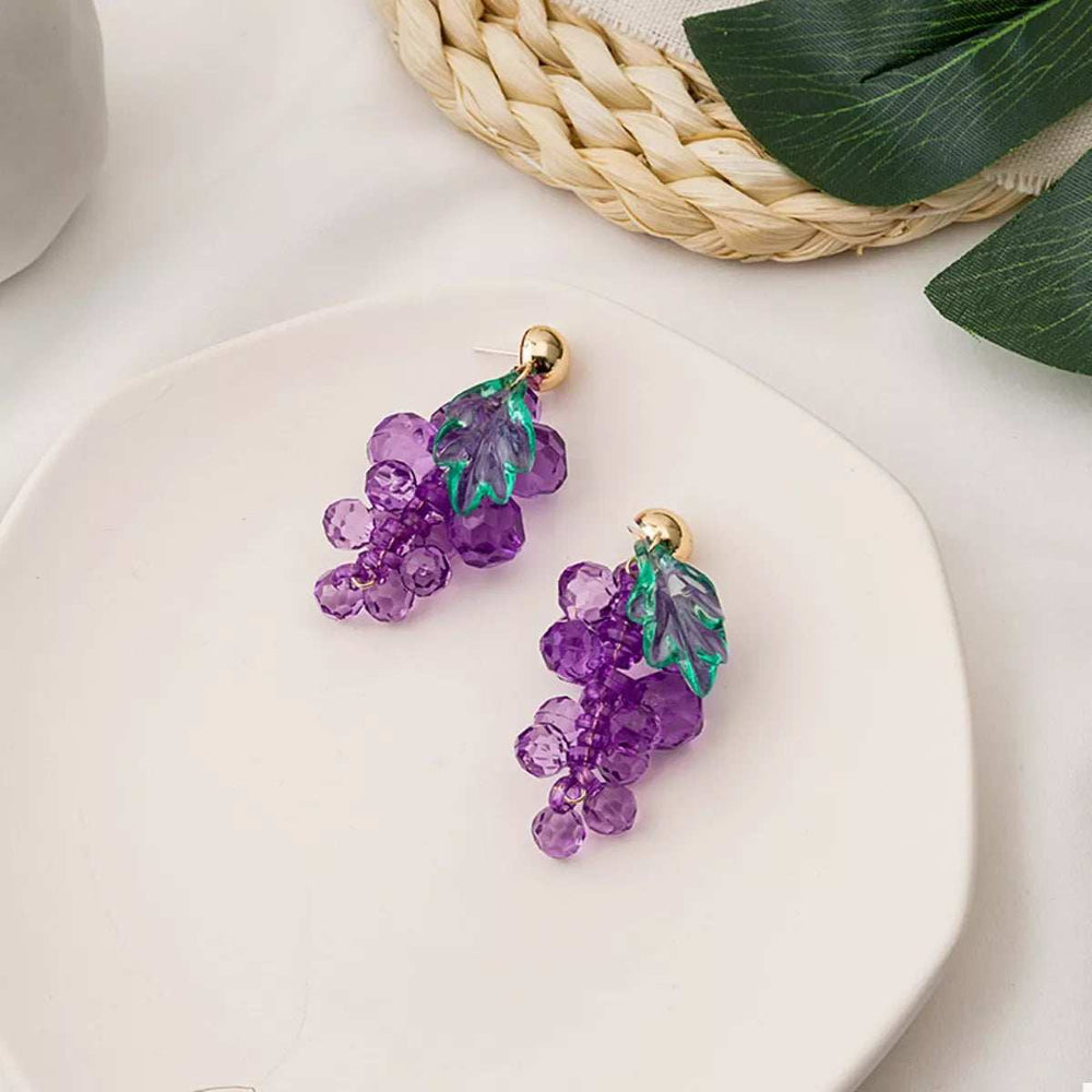 Grape Cluster Beaded Dangle Earrings - Trendsi - Flyclothing LLC