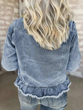 Raw Hem Long Sleeve Denim Jacket - Trendsi - Flyclothing LLC