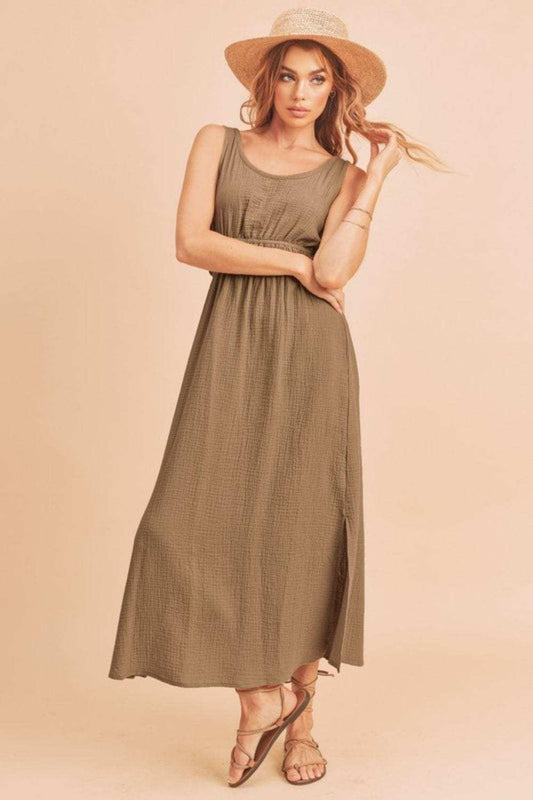 Aemi + Co Side Slit Round Neck Sleeveless Tank Dress - Trendsi - Flyclothing LLC