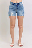 Judy Blue Full Size High Waist Denim Shorts W/stitch Over Destroy Detail Plus Size - Trendsi - Flyclothing LLC
