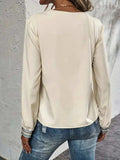 Contrast V-Neck Long Sleeve Blouse - Trendsi - Flyclothing LLC
