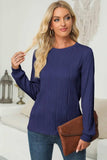 Textured Round Neck Long Sleeve Blouse - Trendsi - Flyclothing LLC