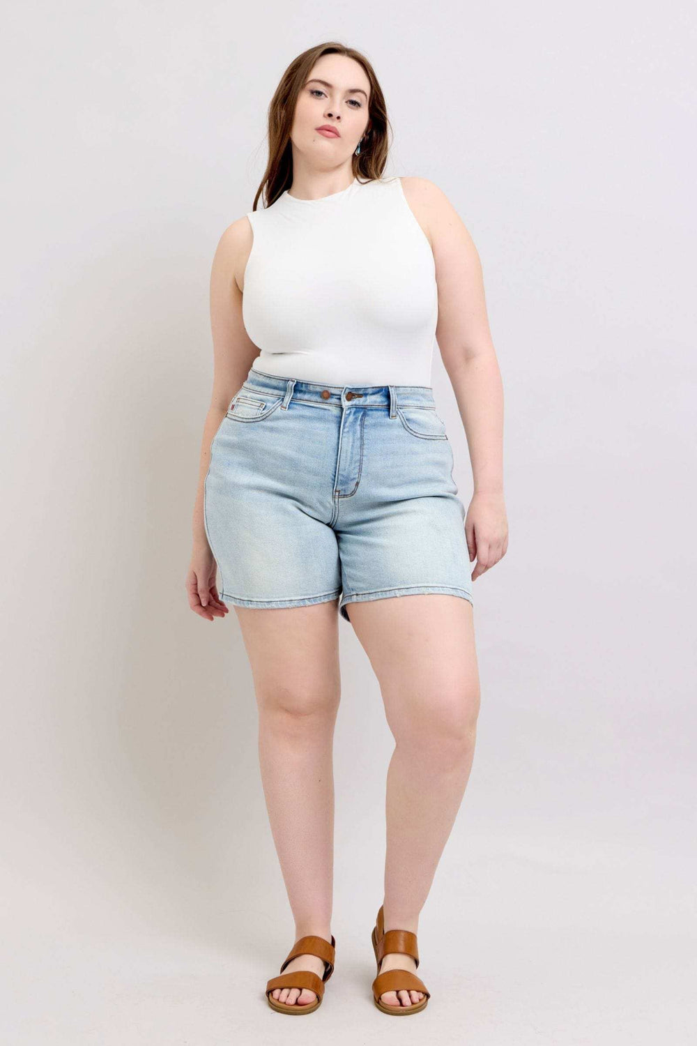 Judy Blue Full Size 2 Button Denim Shorts with Pockets Plus Size - Trendsi - Flyclothing LLC