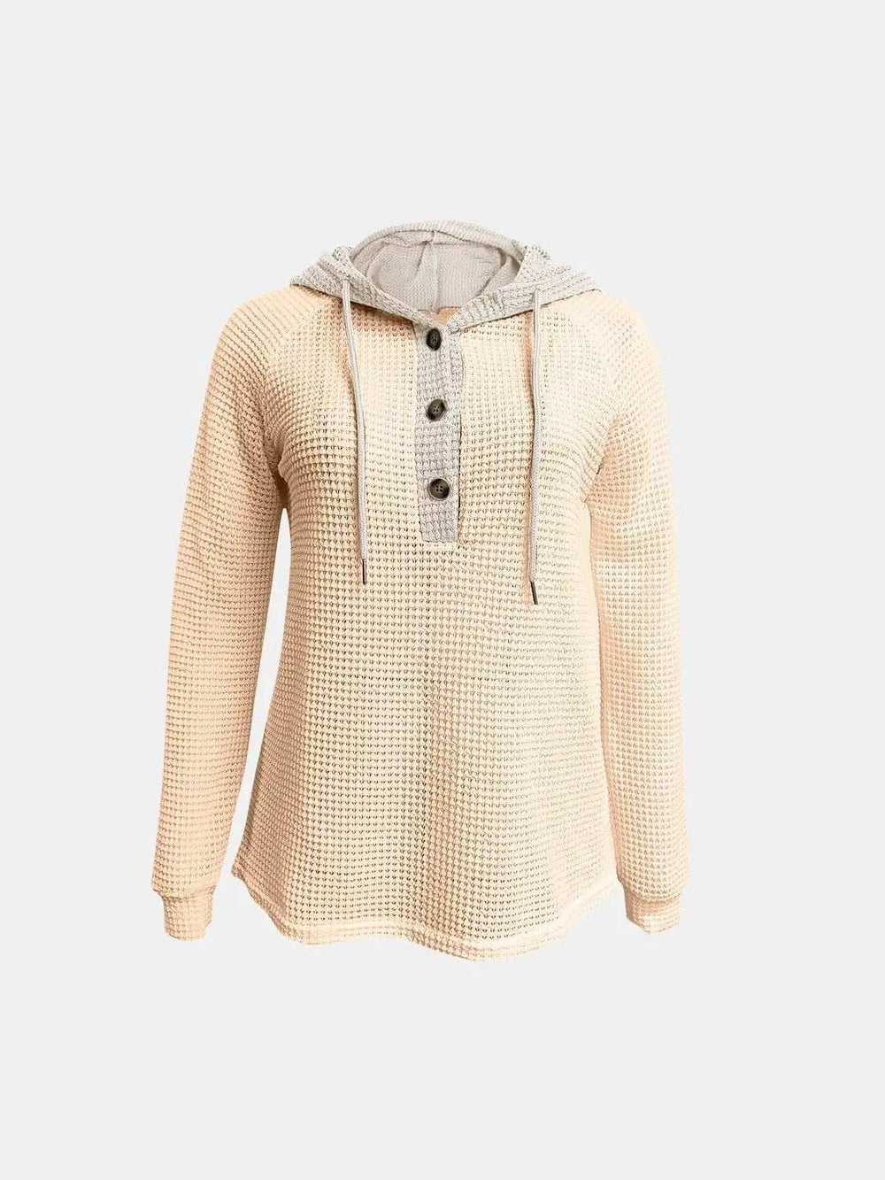 Full Size Waffle-Knit Contrast Long Sleeve Hoodie - Trendsi - Flyclothing LLC