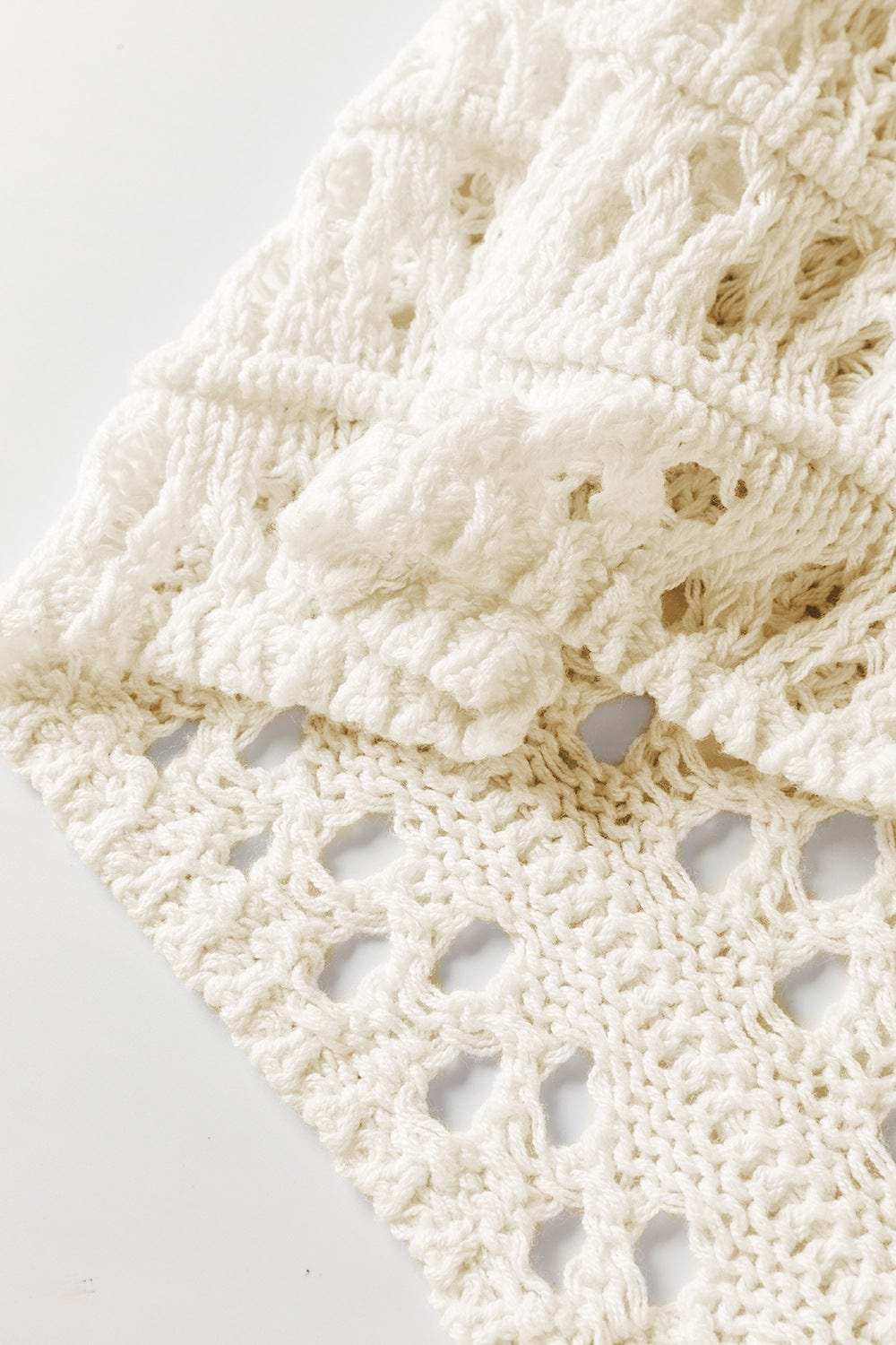 Pointelle Knit Puff Sleeve Sweater - Trendsi - Flyclothing LLC