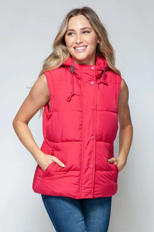Snobbish Snap and Zip Closure Hooded Vest - Trendsi - Flyclothing LLC
