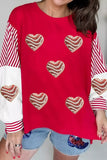 Color Block Striped Patchwork Valentines Day Sequin Heart Graphic Sweatshirt - Trendsi - Flyclothing LLC