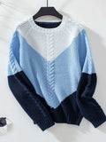 Color Block Round Neck Long Sleeve Sweater - Trendsi - Flyclothing LLC