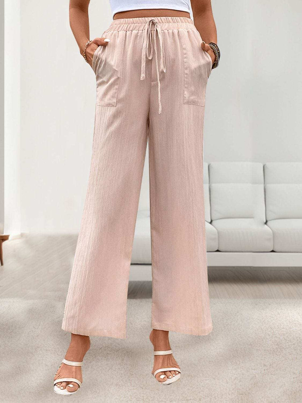 Tied Wide Leg Pants with Pockets - Trendsi - Flyclothing LLC