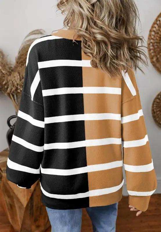 Contrast Striped Long Sleeve Sweatshirt - Trendsi - Flyclothing LLC