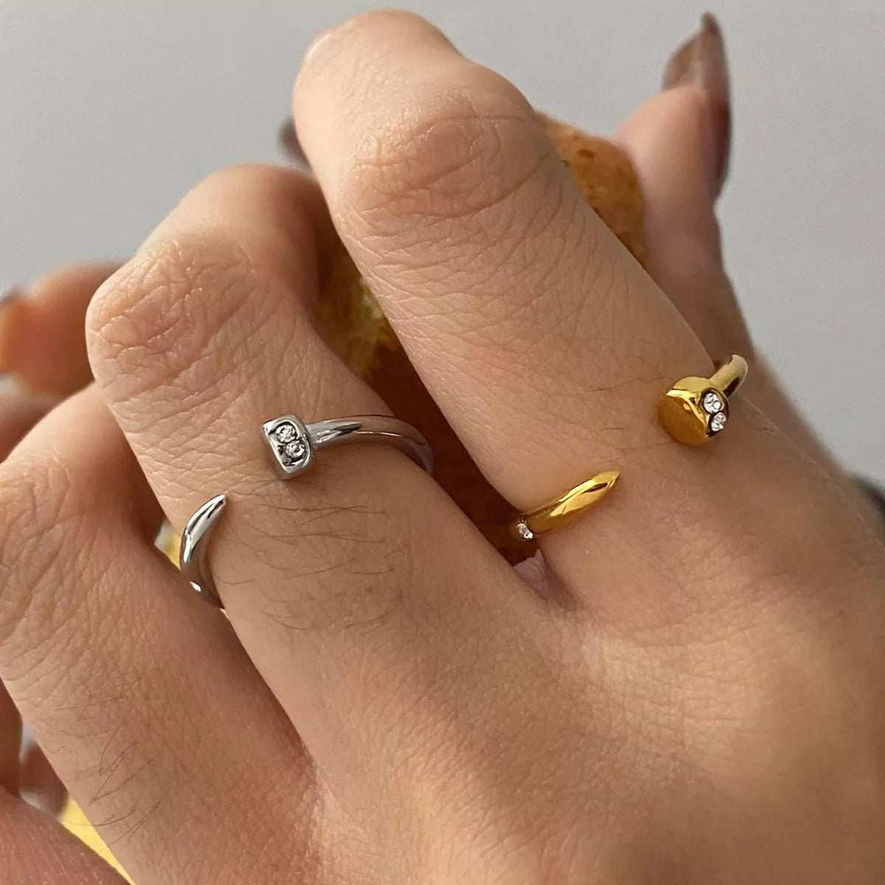 Stainless Steel Zircon Open Ring - Trendsi - Flyclothing LLC