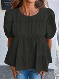 Round Neck Puff Sleeve Tiered Blouse - Trendsi - Flyclothing LLC