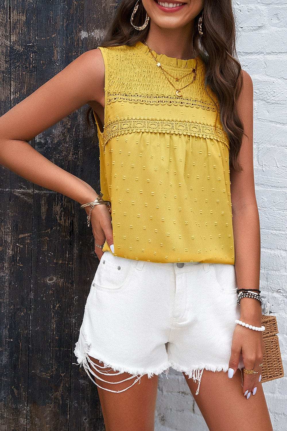 Swiss Dot Round Neck Tank - Trendsi - Flyclothing LLC