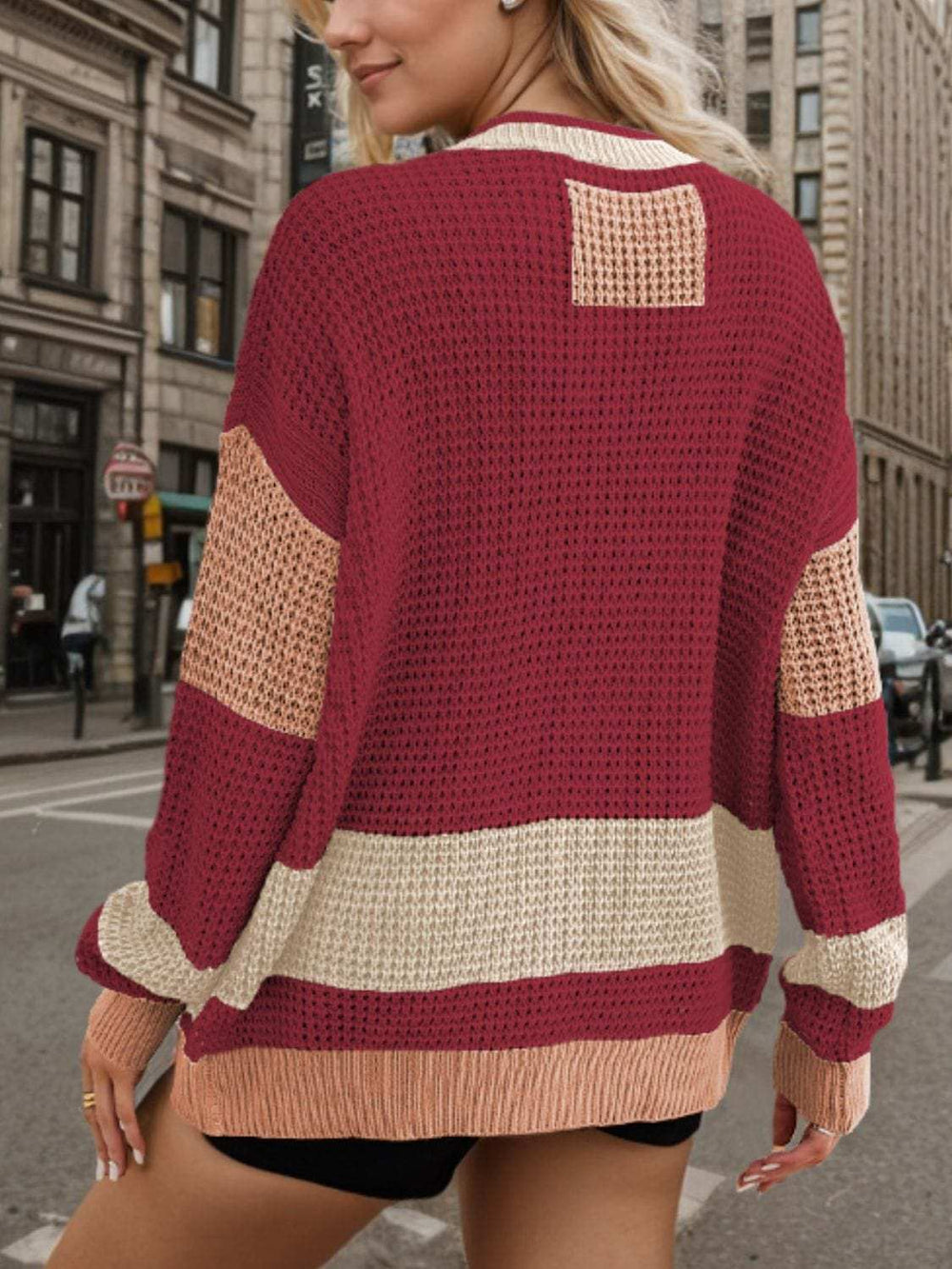 Contrast Button Up Long Sleeve Cardigan - Trendsi - Flyclothing LLC