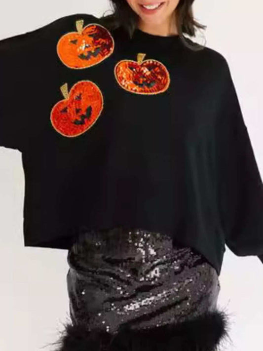 Halloween Pumpkin Round Neck Sweatshirt - Trendsi - Flyclothing LLC
