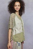 POL Button Down V-Neck Jacket with Printed Woven Patchwork - Trendsi - Flyclothing LLC