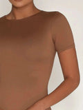 Round Neck Short Sleeve Swim Top - Trendsi - Flyclothing LLC