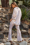 Davi & Dani Solid Sparkling Shimmer Pocket Button Front Shirt - Trendsi - Flyclothing LLC
