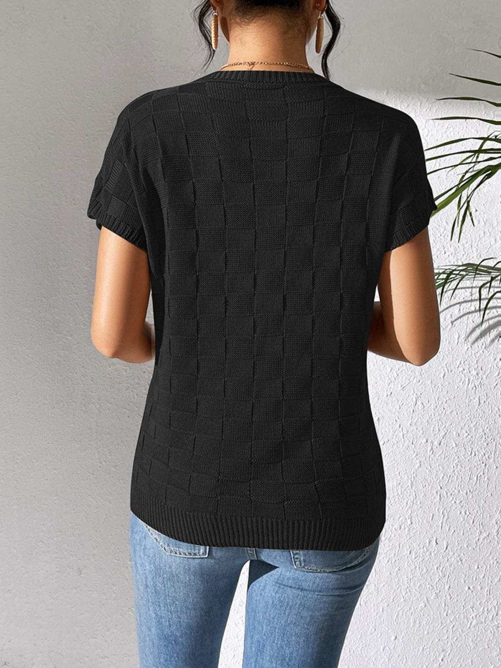 Round Neck Short Sleeve Knit Top - Trendsi - Flyclothing LLC