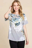BOMBOM Floral Round Neck Short Sleeve T-Shirt - Trendsi - Flyclothing LLC