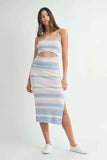 MABLE Multi Color Striped Front Cutout Knit Midi Dress - Trendsi - Flyclothing LLC