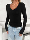 V-Neck Long Sleeve T-Shirt - Trendsi - Flyclothing LLC