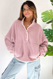Half Snap Long Sleeve Sweatshirt with Side Slit Pockets - Trendsi - Flyclothing LLC